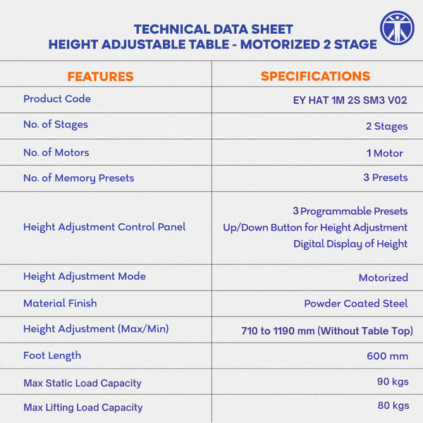 Single Motor | Height-Adjustable Standing Desk Frame (2 Stage) | SM3 Series