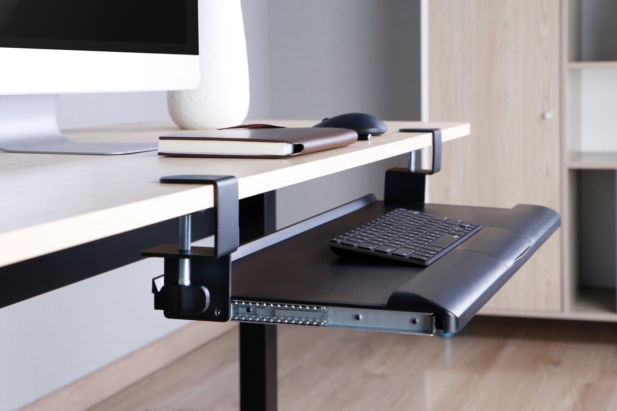 VIVO Large Keyboard Tray Under Desk Pull Out With Extra Sturdy C Clamp Mount System Black 27 X 11 Inch Slide Out Platform Computer Drawer For Typing And Mouse Work Mount Kb 05 E
