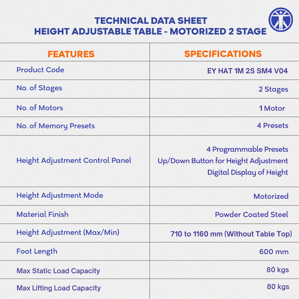 Single Motor | Height-Adjustable Standing Desk Frame (2 Stage) | SM4 Series