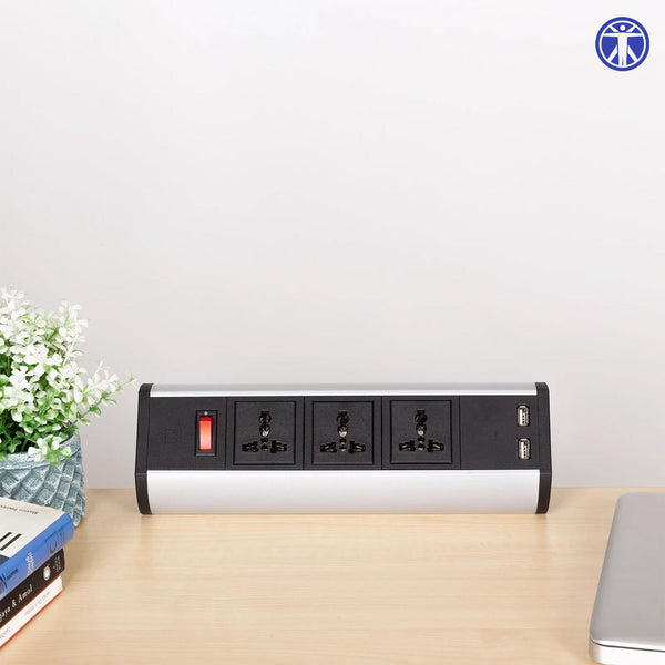 Desk Clamp Power Console | 3 Sockets & 2 USB